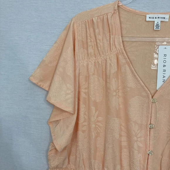 New Rio & Rian Light Orange Flutter Sleeve Stretch Smock Detail Blouse size 2X - Picture 3 of 9